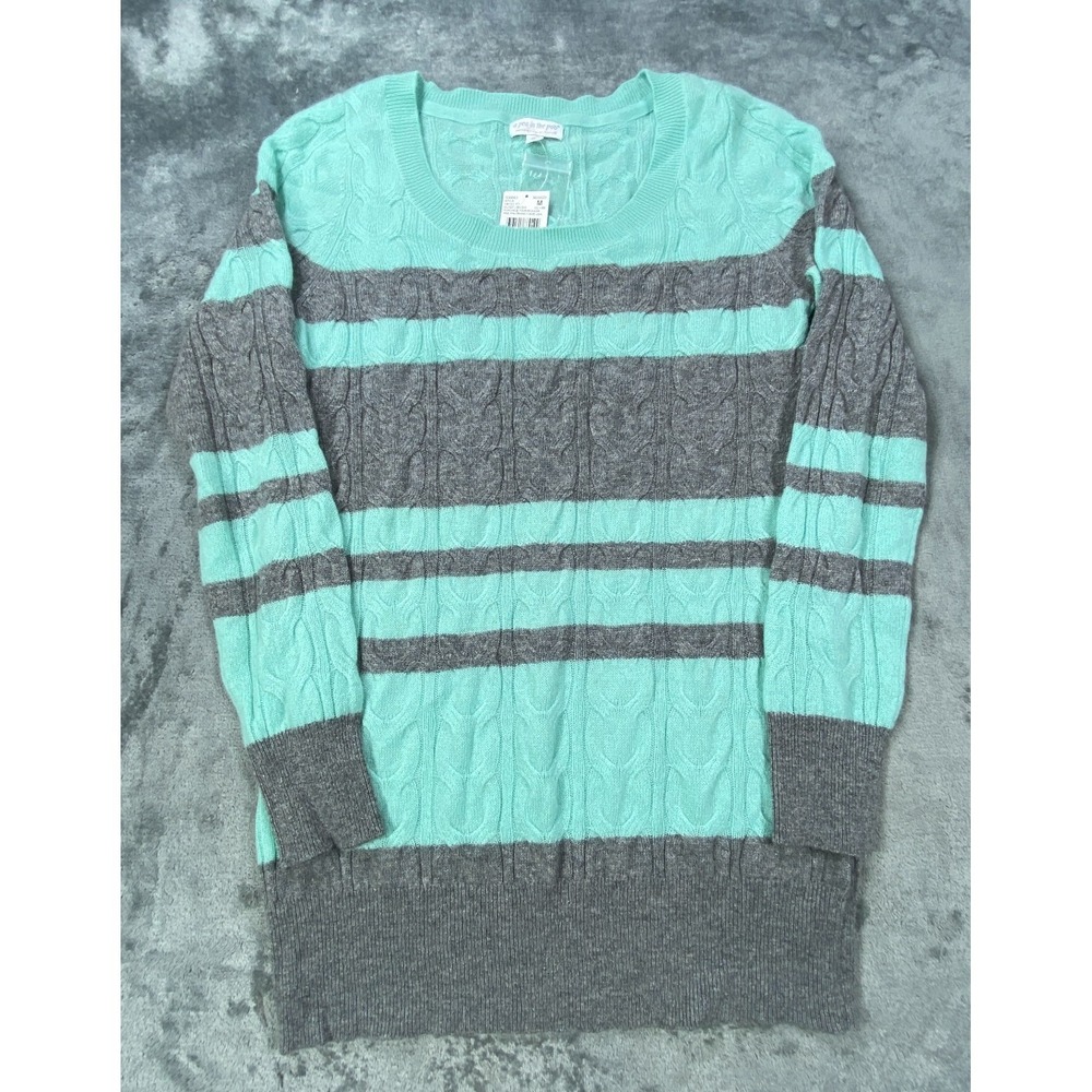 A Pea in the Pod Sweater Women Medium Blue 100% Cashmere Cable Knit Luxe Minimal
